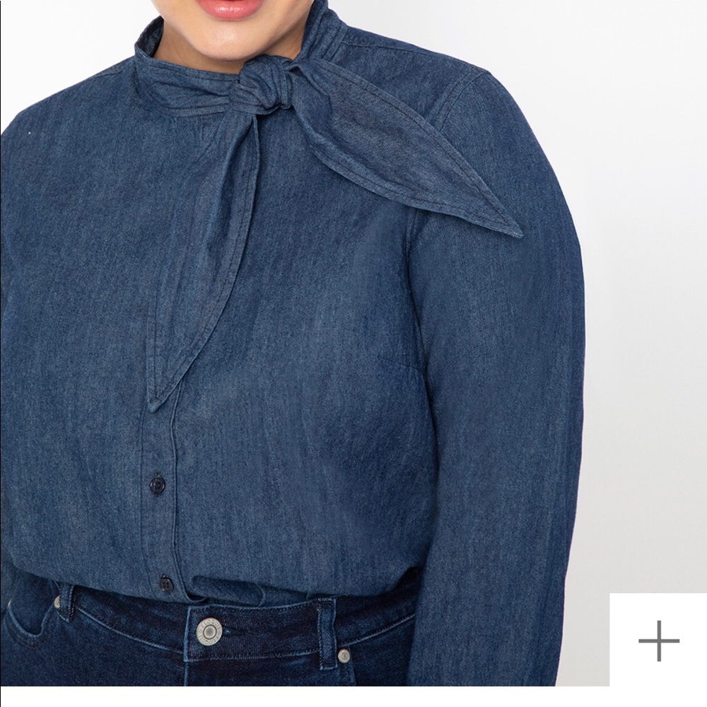 Eloquii Chambray Tie Neck Shirt